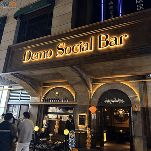 Enseignes murales métalliques lumineuses de luxe, personnalisées en acier inoxydable brossé, effet halo, affichage LED de logo pour la décoration de salons, hôtels et bureaux - Product Image 3