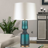 Lampe de Chevet LED Moderne avec Base en Verre Blanc Élégant et Abat-jour en Tissu, Lampe de Salon en Porcelaine AC pour Hôtel, Lumière Chaude Douce 2700K