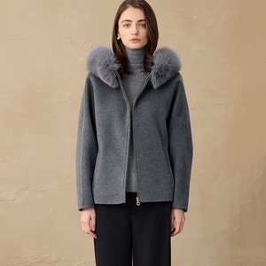 Женские зимние короткие шерстяные куртки Weshallo класса люкс с отстегивающимся воротником из натурального меха лисы и альпаки на молнии - Product Image 1