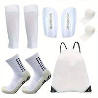 Ensemble de cinq pièces : Chaussettes de football en coton avec logo personnalisé, grip sportif, protège-tibias, sangles de maintien et sac à cordon