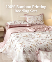Parure de lit personnalisable 100 % bambou tissé, motif végétal imprimé, écologique, moderne, 300 fils, taille King, toutes saisons