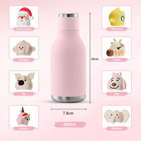 Bouteille isotherme mignonne de 450 ml pour enfants avec couvercle en silicone motif animal de dessin animé, thermos en acier inoxydable pour la rentrée scolaire et les boissons froides
