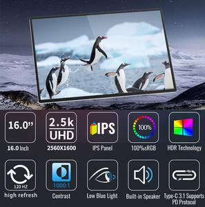 Schermo LCD Portatile da 16 Pollici 120HZ, Estensore Multiplo per Laptop con Supporto, Display Mobile, <span class=keywords><strong>Monitor</strong></span> Portatile - Product Image 6