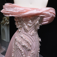 Robe de soirée sirène asymétrique rose pâle à épaules dénudées avec fente et fleurs 3D Jancember LSZ604
