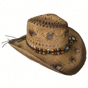 Chapeau de cowboy unisexe en paille de raphia vieilli avec bandeaux, style western souple, pour le sport et les loisirs, vente en gros à prix abordable - Product Image 6