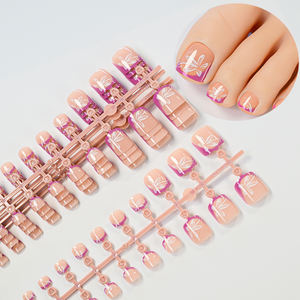 120 Uds. Prensa <span class=keywords><strong>de</strong></span> girasol francés Rosa desnudo en las <span class=keywords><strong>uñas</strong></span> <span class=keywords><strong>de</strong></span> los <span class=keywords><strong>pies</strong></span> cubierta completa <span class=keywords><strong>uñas</strong></span> postizas cuadradas cortas <span class=keywords><strong>flor</strong></span> uña postiza <span class=keywords><strong>para</strong></span> mujeres niñas - Product Image 2