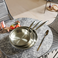 Ensemble de poêles en acier inoxydable OEM, 3 pièces, finition satinée brossée, compatible induction, ustensiles de cuisine pour hôtels et restauration