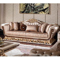 Ensemble de canapés classiques vintage royaux, en bois sculpté, recouverts de tissu, meubles de salon personnalisés du Guangdong