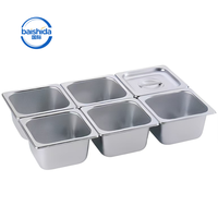 GN 1/6 Bac Gastronorm Rectangulaire en Acier Inoxydable Argenté avec Couvercle, Compatible Lave-Vaisselle, Léger, Grande Capacité, Retour à l'École