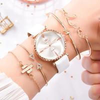 5 pièces ensemble haut Style mode femmes montre de luxe en cuir bande analogique Quartz montre-bracelet dames montre femmes robe Relogio Mujer
