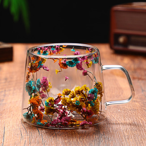 Logo personalizzato 200ml resistente al calore alta borosilicato doppia parete <span class=keywords><strong>di</strong></span> <span class=keywords><strong>vetro</strong></span> latte tè tazze <span class=keywords><strong>di</strong></span> caffè <span class=keywords><strong>con</strong></span> fiore secco - Product Image 4