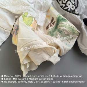 Trapos de Limpieza Industriales Reciclados, Paños de Algodón Blanco, Trapos de Algodón con Estampado de Camisetas Blancas para Aceite - Product Image 4