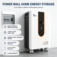 Batterie murale LiFePO4 pour système solaire domestique moderne, 51,2 V 200 Ah 10,24 kWh, conception modulaire évolutible, surveillance Wi-Fi en option via application