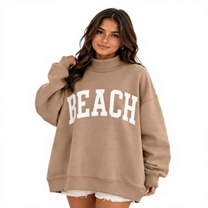 Sweat-shirt décontracté pour femme à col montant, coupe oversize, en polyester/coton, manches longues, pull-over, prix abordable, collection automne-hiver - Product Image 1
