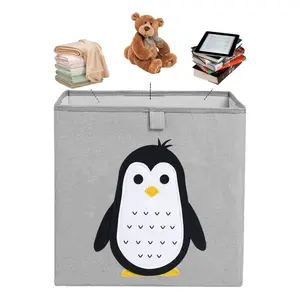 Su misura 33*33*33cm pinguino ricamato grigio chiaro scatola di immagazzinaggio per scatole giocattolo