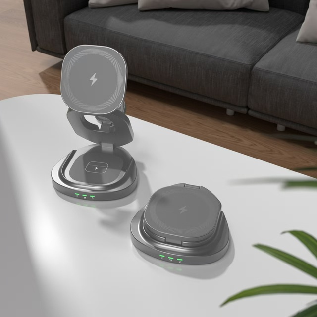 Qi2 Zinc Alloy Magnetic Wireless Charger, Foldable 3 in 1 Wireless Charging Station, Compatible for ./iPhone Series Watch