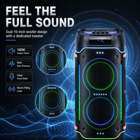 Speaker Karaoke Party Dual 10-Inch Tipe Lantai Satu Mikrofon Nirkabel untuk Kabinet Plastik Bertenaga DC USB FM Warna RGB