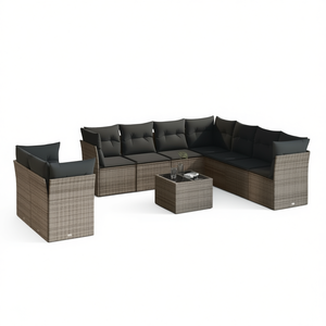 Conjunto de Sofá de Jardín de Ratán Gris, 6 Plazas, Muebles de Exterior Contemporáneos Resistentes a la Intemperie, Seccional para Patio con Mesa de Centro - Product Image 1