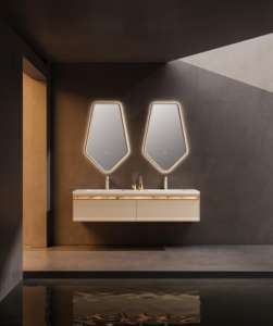 Modern Wall-Mounted <b>Bathroom</b> Vanity Cabinet Smart <b>Mirror</b> with Rock Slab Countertop and Ceramic Basin for Home Bar & <b>Bathrooms</b> - Product Image 3