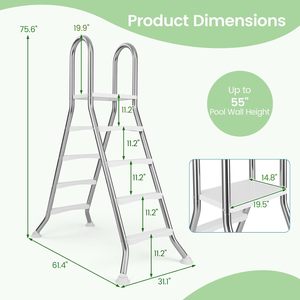 Scala per Piscina Fuori Terra in Acciaio Inossidabile, Robusta con Piattaforma Superiore, Gradini Antiscivolo a 4 Livelli, Scala Girevole a Doppio Lato - Product Image 3