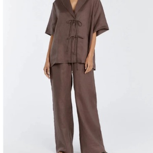 Conjunto Casual y Elegante de Dos Piezas para Mujer, Primavera-Verano, Color Sólido, Camisa Tipo Cárdigan de Algodón y Lino y Pantalones Anchos - Product Image 3