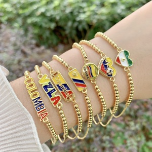 Bracelet à breloques émaillées drapeau et nom de la Colombie <span class=keywords><strong>TK</strong></span>-B310, plaqué or 18 carats, perles ajustables, bijoux pour femmes, vente chaude - Product Image 1