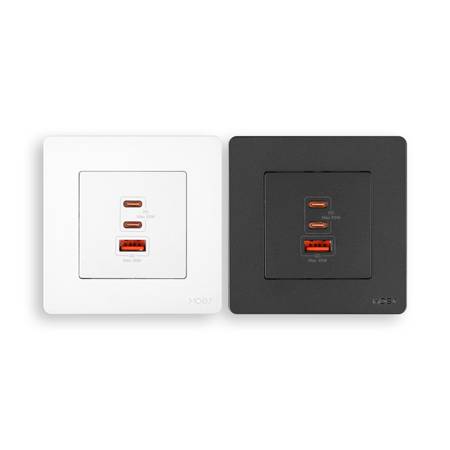 MOES Star Ring Series 65W Fast Charging PD3.0 Wall Electrical Outlet Charger GaN Socket 3 Ports Type C USB a OverTemp Protection