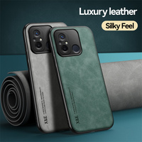 Coque de téléphone en cuir de luxe avec sensation de peau de bébé pour Redmi 12C avec support de voiture magnétique