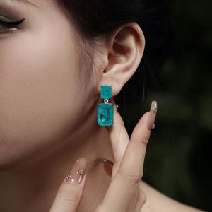 Dylam Elegant Design Women Luxurious Jewelry S925Silver Rectangle Paraiba Ice Blue 5A Zircon Zirconia <b>Stud</b> <b>Earrings</b> - Product Image 2