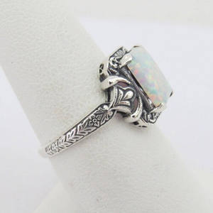 Cross Border Style Women's <b>Ring</b> <b>Silver</b> <b>Opal</b> Inlaid Geometric Shape Prong Setting Fashion Jewelry Gift - Product Image 3