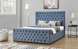 Роскошная кровать Willsoon для саней с платформой и пуговицами, двуспальная кровать для хранения газового подъемника из черной ткани - Product Image 6