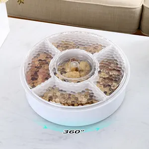 PET Serving Dishes Fruit Nuts Serving Tray Platter Tray Food Grade Safe Airtight Food Storage With 5 Dining Grids