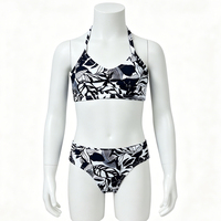 Maillot de bain deux pièces pour filles, noir et blanc, imprimé feuilles tropicales, maillot de bain séparé pour enfants, pour la plage et la piscine, vente en gros