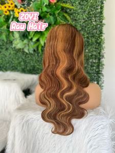 Perruques en cheveux humains sans colle, prêtes à porter, 13x4, transparentes, avec dentelle frontale, ondulées, couleur P4/27, mèches colorées, cheveux brésiliens pour femmes - Product Image 1