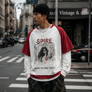 Camiseta de Manga Larga Unisex Estilo Vintage Oversize para Streetwear, con Estampado Gráfico Personalizado, Desgastada y Rota, de <span class=keywords><strong>2</strong></span> Piezas, Venta al por Mayor - Product Image 2