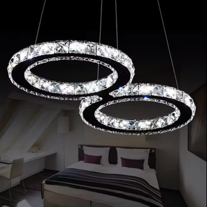 Zeal Lighting Modern LED Crystal Chandelier 6 Ring Black Pendant Light 6 Anillos Lámpara Glass Shell Lighting - Product Image 1