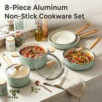 Ensemble de 8 casseroles en céramique antiadhésives en aluminium avec poignées en bois bakélite, compatibles induction, fabrication OEM ODM, logo personnalisé