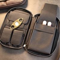 Présentoir de cigares de luxe en cuir véritable, sac d'emballage, Kit de voyage en cuir pour 6 cigares, humdo, coupe et briquet