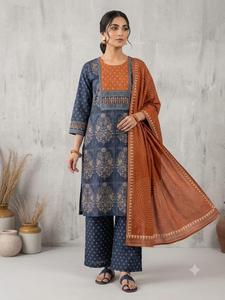 Ensemble tendance 3 pièces en coton Kurti Palazzo Dupatta pour femmes, tenue ethnique imprimée, vêtements indiens confortables pour les fêtes - Product Image 2