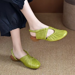 Sandales compensées d'été en cuir véritable pour femme, talon souple, semelle artisanale, chaussures confortables à enfiler avec semelle extérieure en caoutchouc antidérapante - Product Image 4