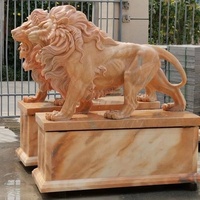 Sculpture en pierre sculptée, statues de lions en marbre, statues de lions de chasse en marbre grandeur nature d'Alibaba, statues de lions en marbre anciennes à vendre