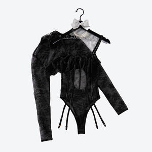 Новинка! Горячая распродажа: Сексуальное женское белье — боди из сетки с длинными рукавами, высококачественный черный кружевной комплект для женщин с машинной вышивкой. - Product Image 5