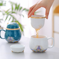 Tasse à thé portable en céramique Guochaofeng avec couvercle, filtre intégré, idéale pour le bureau et la maison, cadeau parfait pour la séparation du thé.