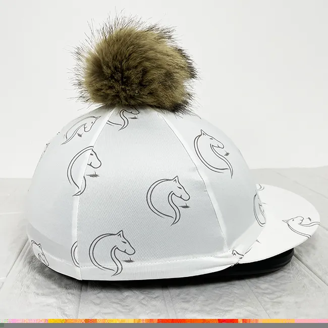 Digital printed polyester spandex pom pom horse racing helmet cover equestrian hat cover