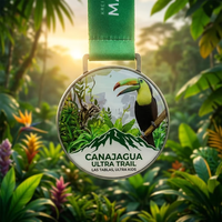 Médaille de course à pied ultra-terrain personnalisée, vente en gros d'usine, relief 3D, toucan, faune de la jungle, alliage de zinc, récompense sportive pour enfants