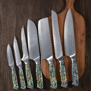 Abalone kolu ticari mutfak bıçakları japon mutfak bıçağı seti şam Vg 10 bıçak ücretsiz Logo ile setleri