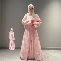 Ensemble Abaya 2 pièces à imprimé floral rose, vente en gros, Abaya kimono modeste pour femmes musulmanes avec robe intérieure, Kaftan de Dubaï, vêtements islamiques