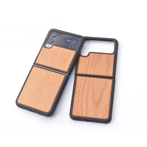 Bamboo Wooden Phone Case for Samsung Galaxy Z Flip 5 Natural Wood Walnut Cherry Mobile Cover