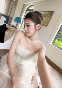 Wholesale Women Fairycore <b>White</b> <b>Tulle</b> Maxi Dress Strapless Corset Bodice Tiered Ruffle Prom Bridal Shower Dress OEM - Product Image 5