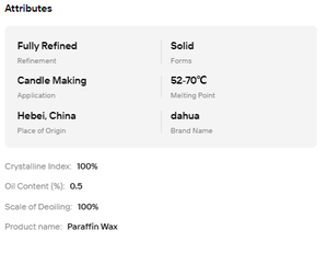 Cera de Parafina 100% Cristalina, Totalmente Refinada, Blanca, Sólida, Grado Alimenticio e Industrial, Punto de Fusión 52-70 - Product Image 6